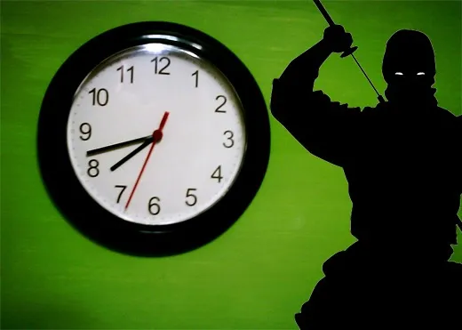 This Ninja is about to assassinate time! Or perhaps he's actually protecting that clock in the background. That wouldn't be very Ninja-like, though.