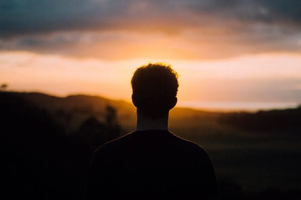 person looking at sunset